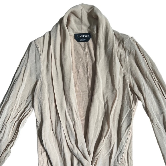 BEBE TAN LONG SLEEVE PLUNGING V NECK CUTOUT BODYSUIT BLOUSE SIZE XS - Picture 2 of 8
